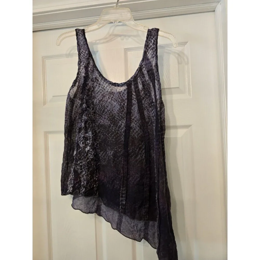 Rare Free People Asymetrical Animal Print Ruffle Tank Boho ASO Violet Harmon AHS